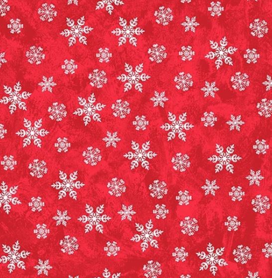 A Jolly Good Time Tossed Snowflakes Red by Victoria Hutto for Studio E Fabrics