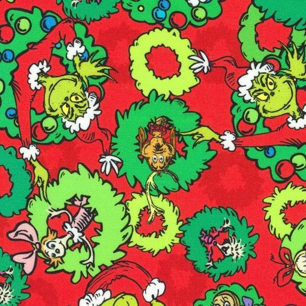 How The Grinch Stole Christmas Wreaths Red By Dr. Seuss Enterprises For Robert Kaufman Fabrics