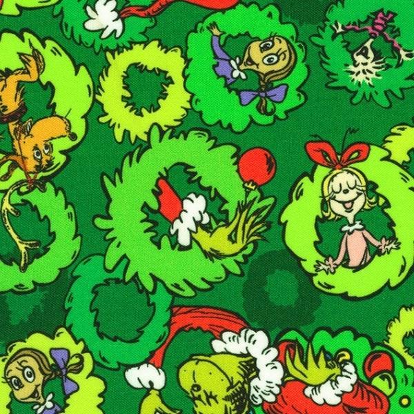 How The Grinch Stole Christmas Wreaths Pine By Dr. Seuss Enterprises For Robert Kaufman Fabrics