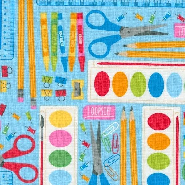 Back To School School Supplies Water By Stacy Lest Hsu For Moda Fabrics