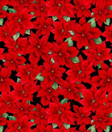 Cardinal Cozy Packed Poinsettias Black By Nancy Mink For Wilmington Prints 