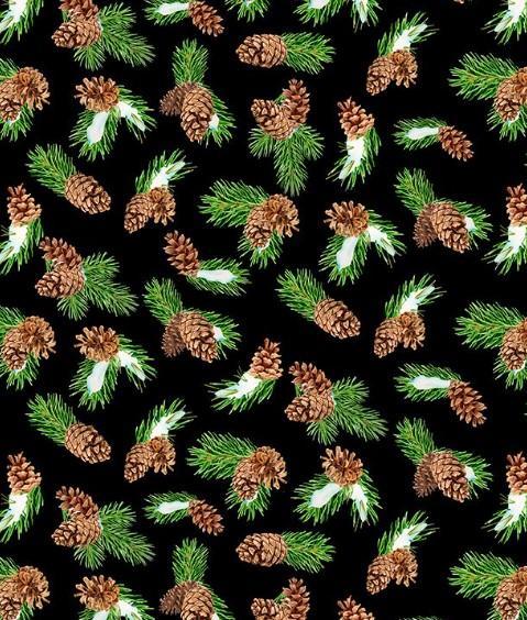 Cardinal Cozy Pinecone Toss Black By Nancy Mink For Wilmington Prints