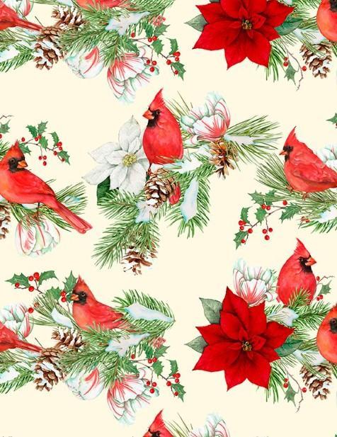 Cardinals Cozy All Over Cream By Nancy Mink For Wilmington Prints