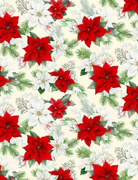 Cardinal Cozy Seasonal Floral Cream By Nancy Mink For Wilmington Prints