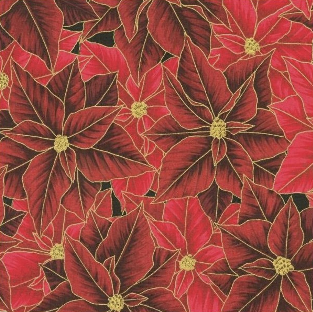 Holiday Flourish-Festive Finery Packed Poinsettias Cranberry From Robert Kaufman