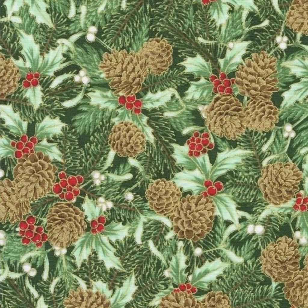 Holiday Flourish-Festive Finery Pinecones Fresh Sage From Robert Kaufman