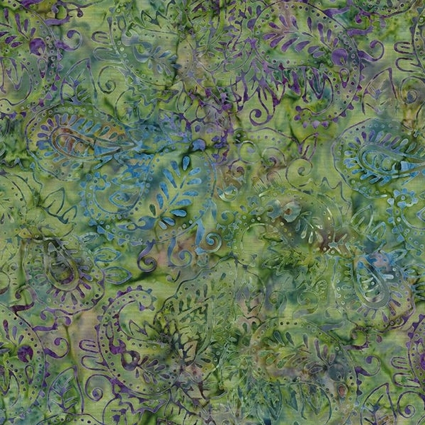 Mystic Vineyard Batik Paisley Green and Purple from Wilmington Prints