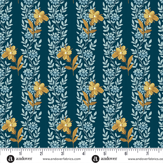 Beach House Blue Poppy Midnight by Edyta Sitar of Laundry Basket Quilts for Andover Fabrics