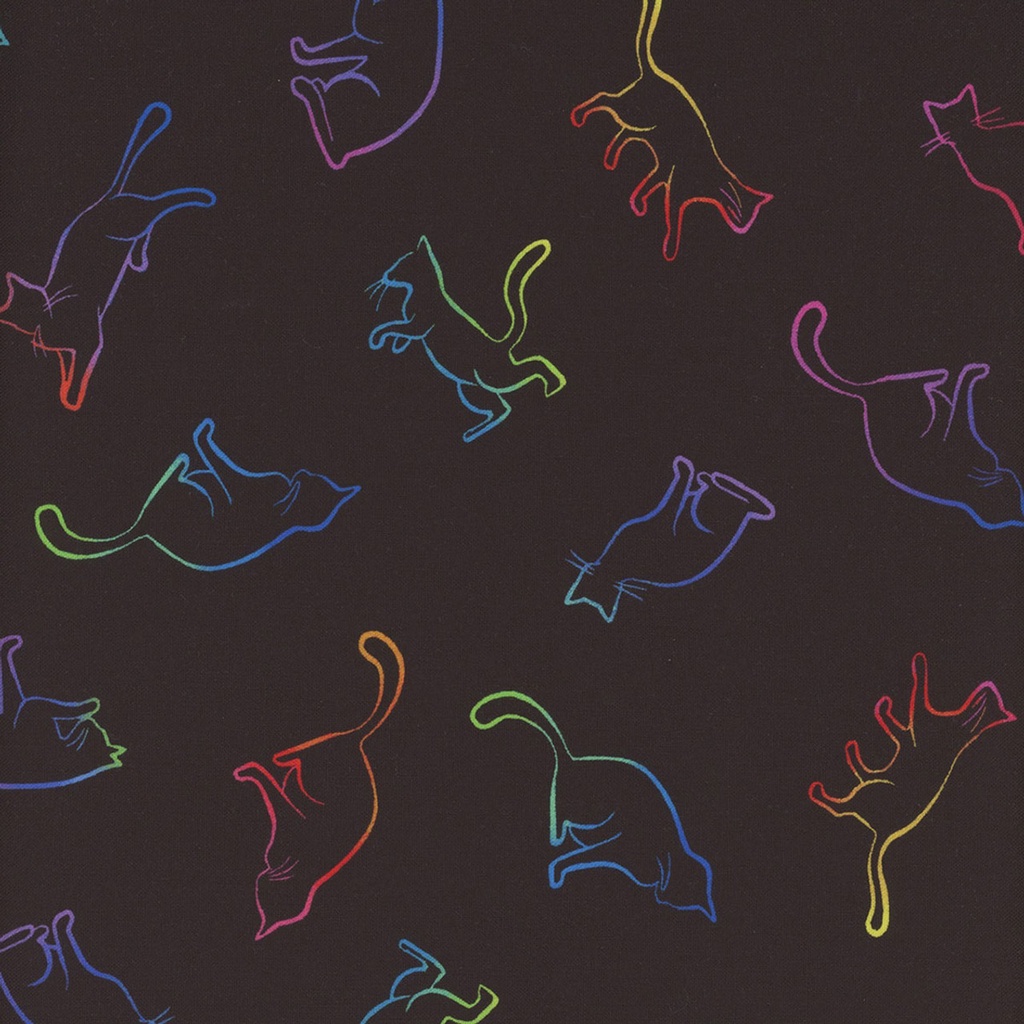 Wildcat Rainbow Outline Cats Black from Timeless Treasures