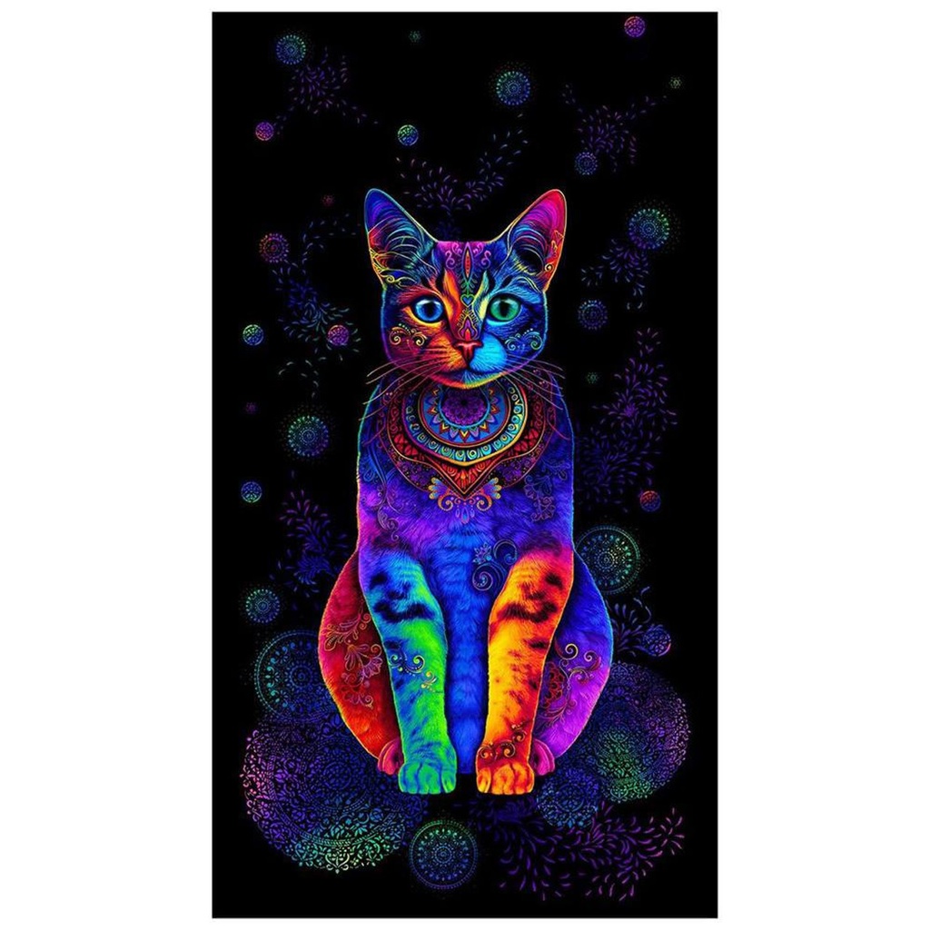 Wildcat Cat Panel Black designed by Chong A Hwang for Timeless Treasures