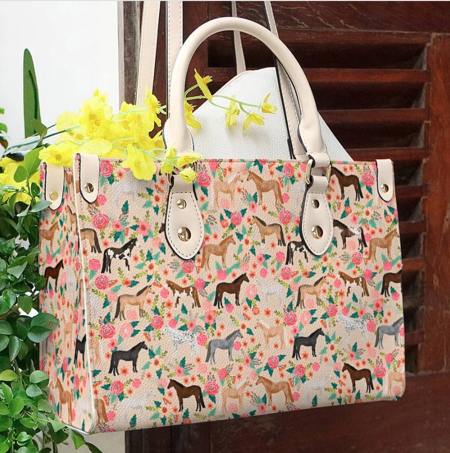 Floral Horses Bag with Cream Handle