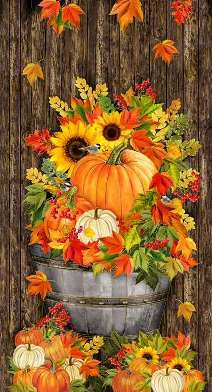 Fall Is In The Air Harvest Floral Metallic Panel Brown from Timeless Treasures