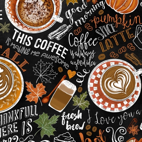 Pumpkin Spice Pumpkin Spice Latte Harvest Black from Timeless Treasures