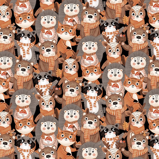 Cheerful Cheeks Packed Critters Willow Grey by Lena Anisimova for Blank Quilting
