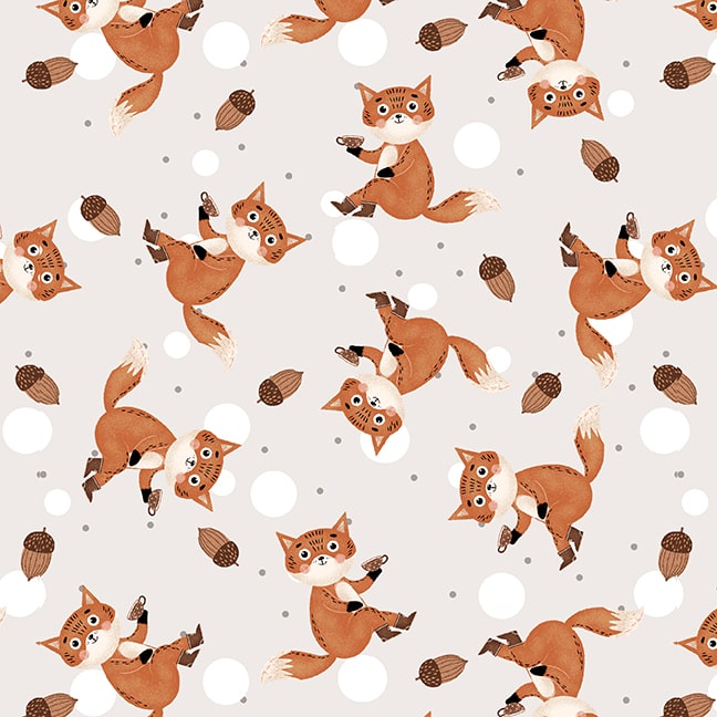 Cheerful Cheeks Tossed Foxes Ecru by Lena Anisimova for Blank Quilting