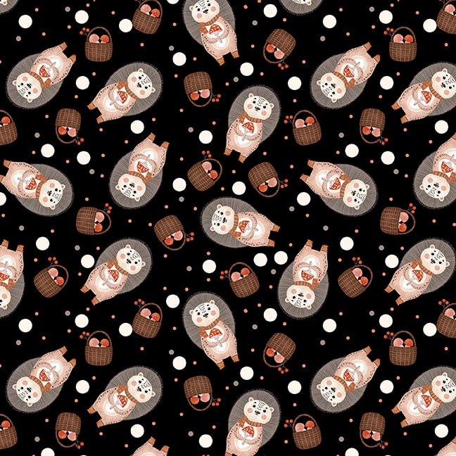 Cheerful Cheeks Hedgehogs Black by Lena Anisimova for Blank Quilting