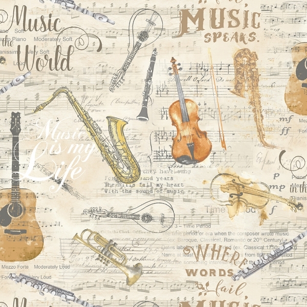 Sonata Antique Instruments & Sheet Music from Timeless Treasures Fabric