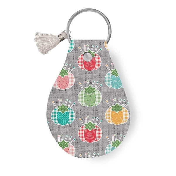 My Happy Place Pincushions Leather Circle Keychain by Lori Holt for Riley Blake Designs