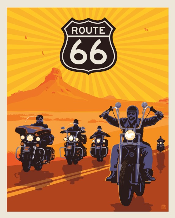 Route 66 Motorcyclists Route 66 Panel from Riley Blake Designs