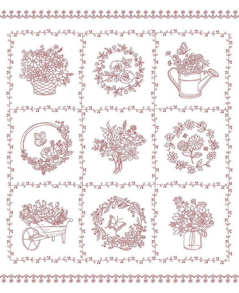 Garden Redwork Panel from Timeless Treasures