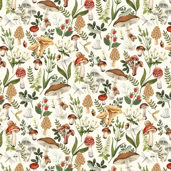 Wild Harvest Mushrooms Cream by Deborah Edwards for Northcott Fabrics