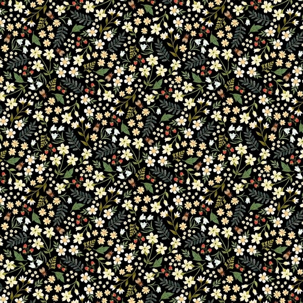 Wild Harvest Flowers Black by Deborah Edwards for Northcott Fabrics