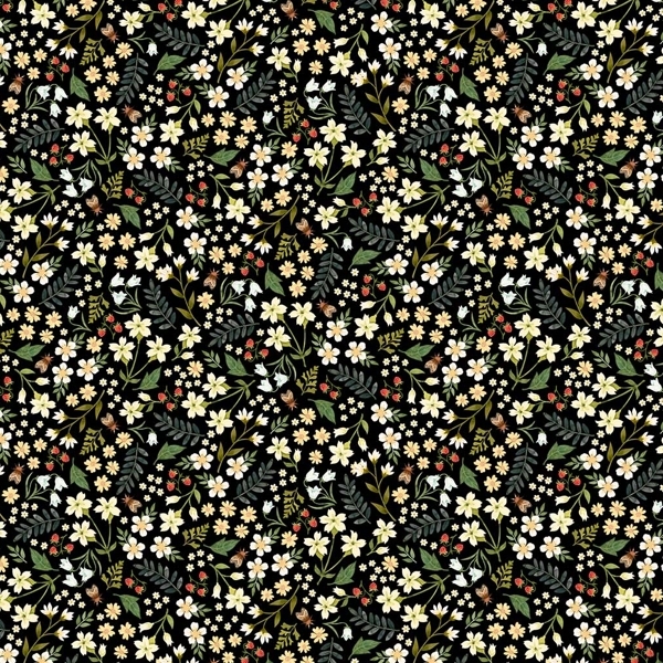 Wild Harvest Flowers Black by Deborah Edwards for Northcott Fabrics