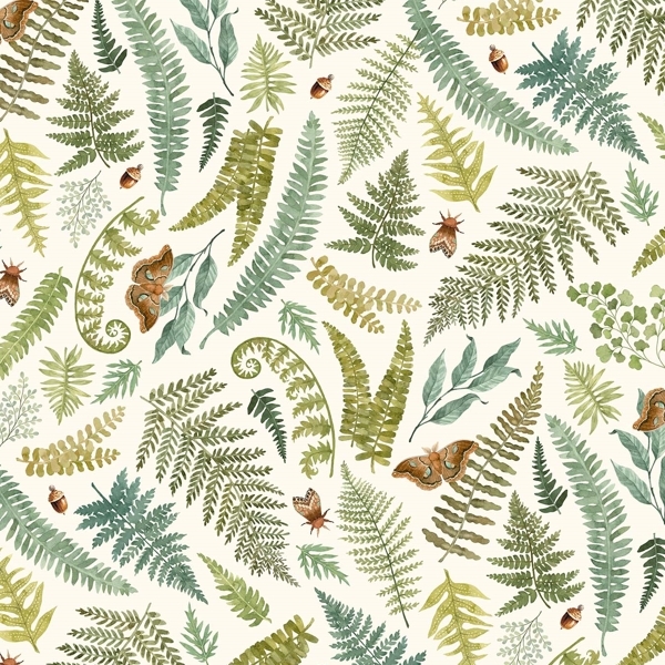 Wild Harvest Large Ferns Cream by Deborah Edwards for Northcott Fabrics