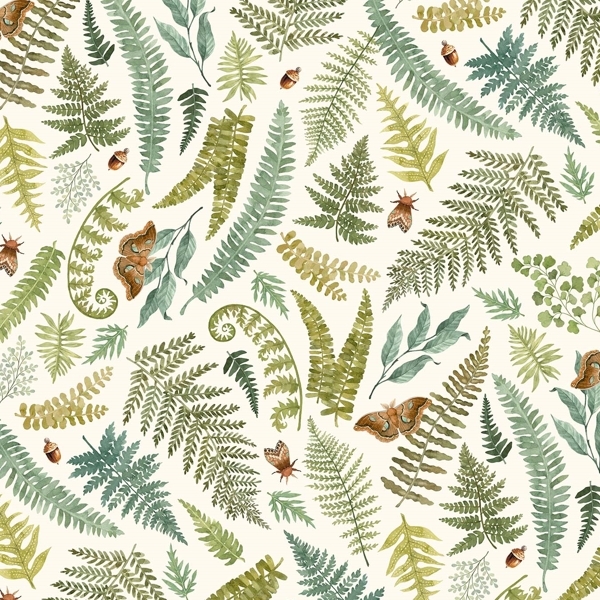 Wild Harvest Large Ferns Cream by Deborah Edwards for Northcott Fabrics