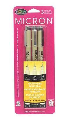 Pigma Micron Pen Set 3 Sizes Black