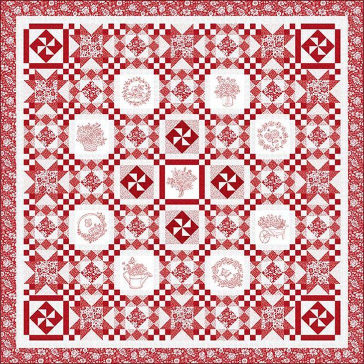 Garden Redwork Quilt Kit from Timeless Treasures