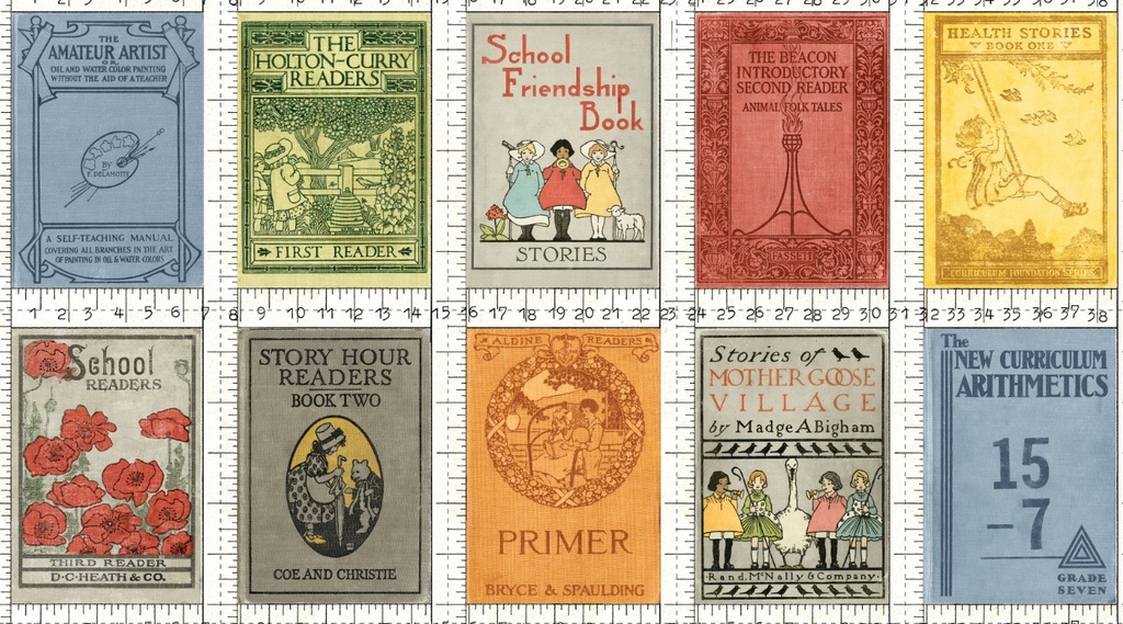 Old School School Books Panel White by J. Wecker Frisch for Riley Blake Designs