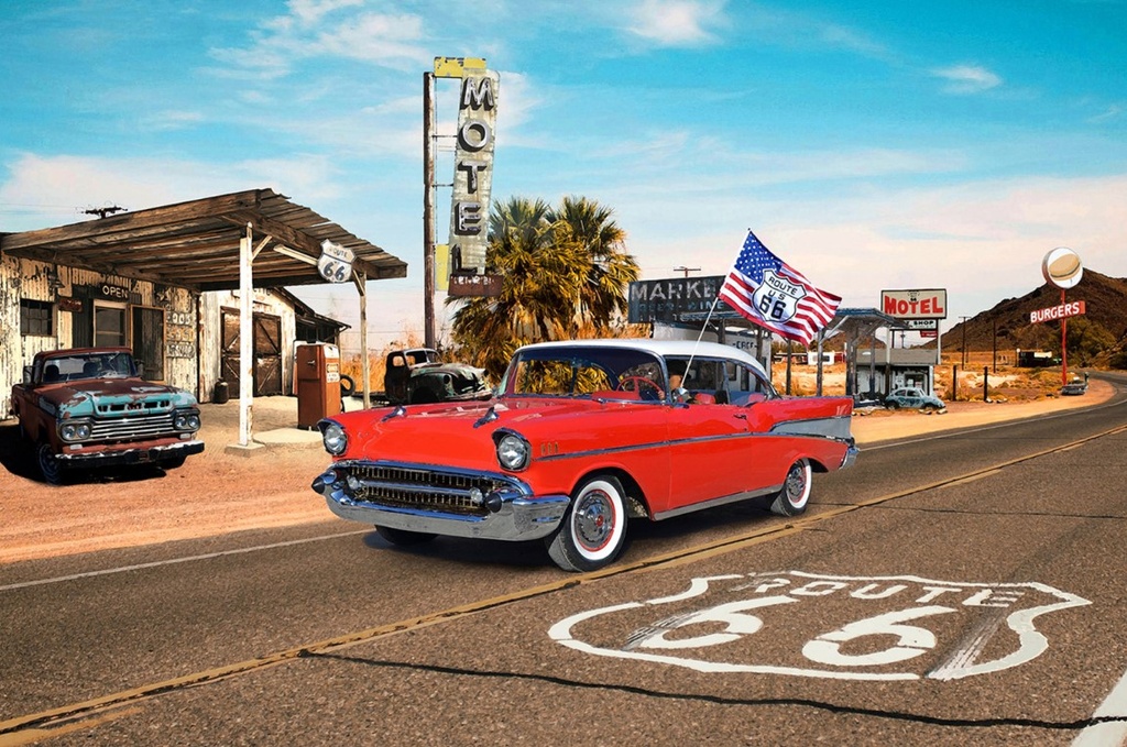 On The Road Again 57 Chevy Panel from Hoffman Fabrics