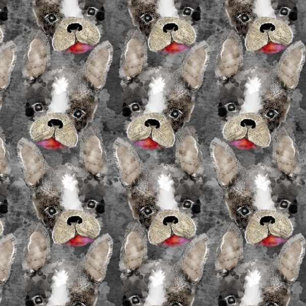 Raise the Woof Frenchie Kisses Gray by Connie Haley for 3 Wishes Fabric