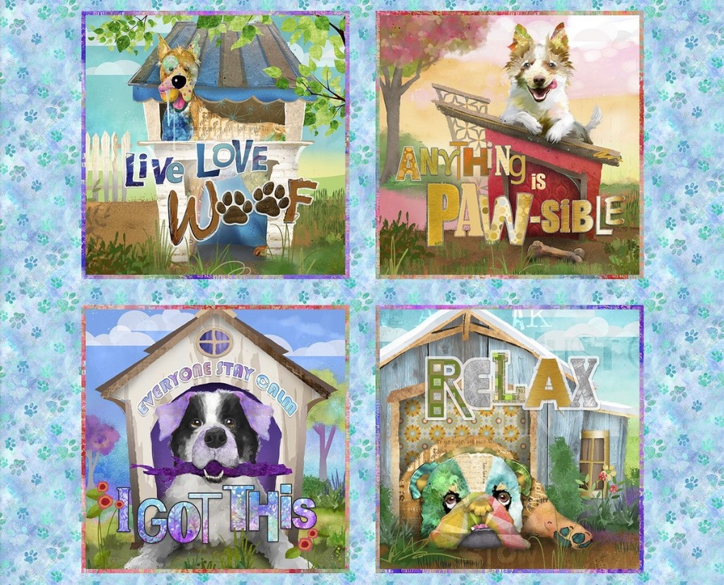 Raise the Woof Doghouse Panel by Connie Haley for 3 Wishes Fabric