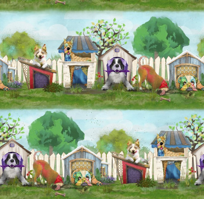 Raise the Woof In the Doghouse by Connie Haley for 3 Wishes Fabric