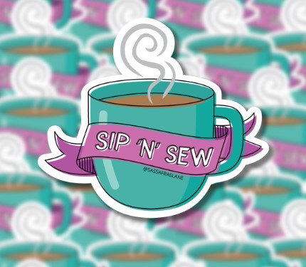 Sip 'N' Sew Mug Sticker from Sassafras Lane Designs