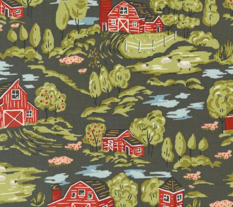 Farmstead Vintage Farm Scene Charcoal by Stacy Iest Hsu for Moda Fabrics