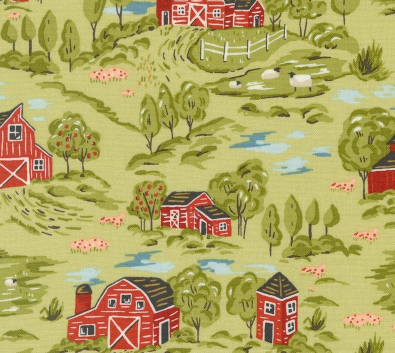 Farmstead Vintage Farm Scene Celery by Stacy Iest Hsu for Moda Fabrics