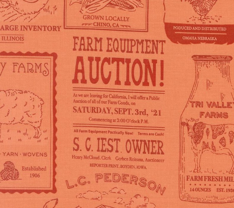 Farmstead Vintage Farm Advertisements Coral by Stacy Iest Hsu for Moda Fabrics