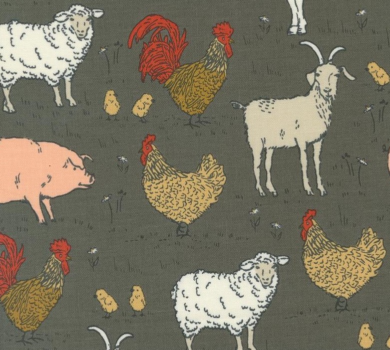 Farmstead Animal Farm Charcoal by Stacy Iest Hsu for Moda Fabrics