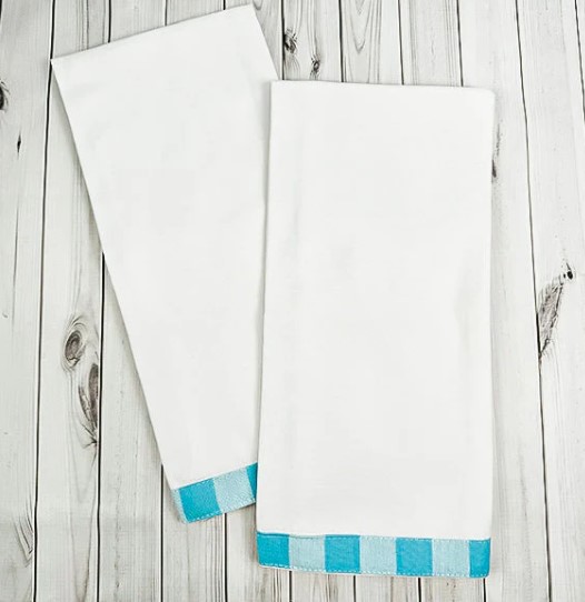 Vintage Gingham Trim Kitchen Towel Aqua