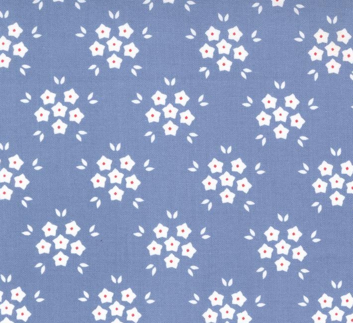 Hollyhocks and Roses Flower Puffs Bluebell by Bunny Hill Designs for Moda Fabrics