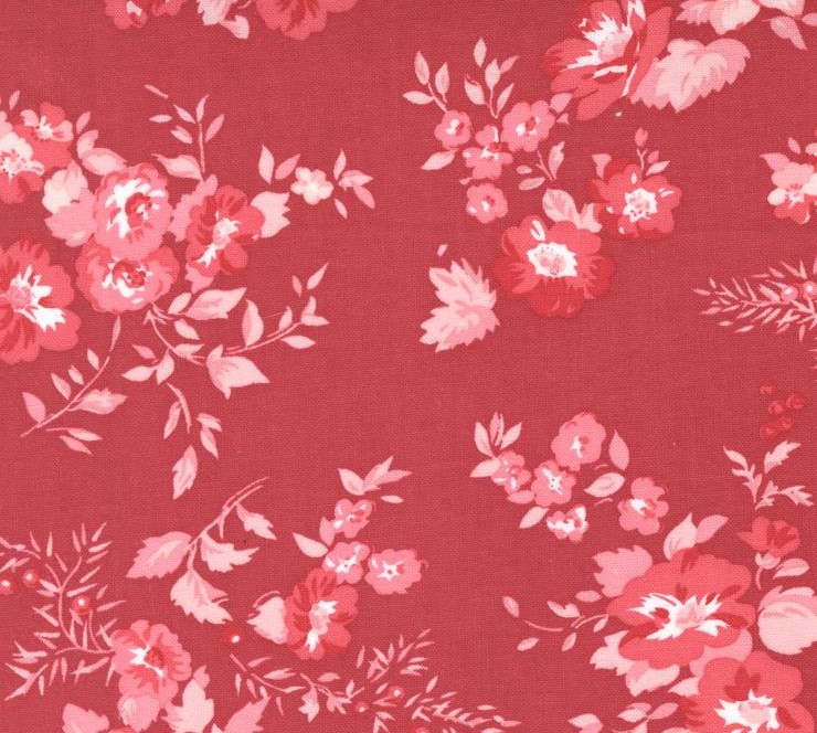 Hollyhocks and Roses English Rose Geranium Red by Bunny Hill Designs for Moda Fabrics