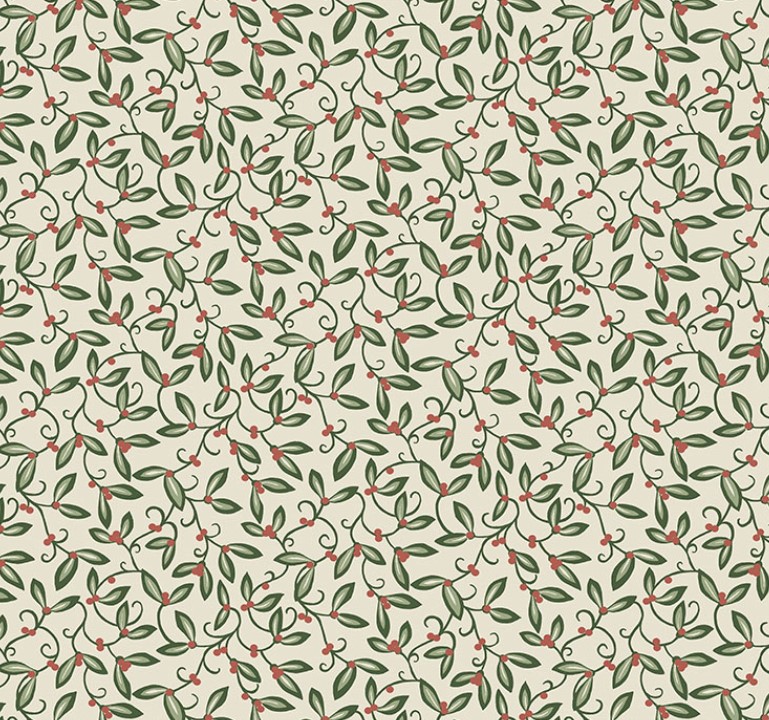 The Cotswold Holiday Collection Mistletoe Cream by The Original Morris & Co for FreeSpirit Fabrics