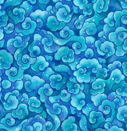 Crazy Kitties Swirling Clouds Teal