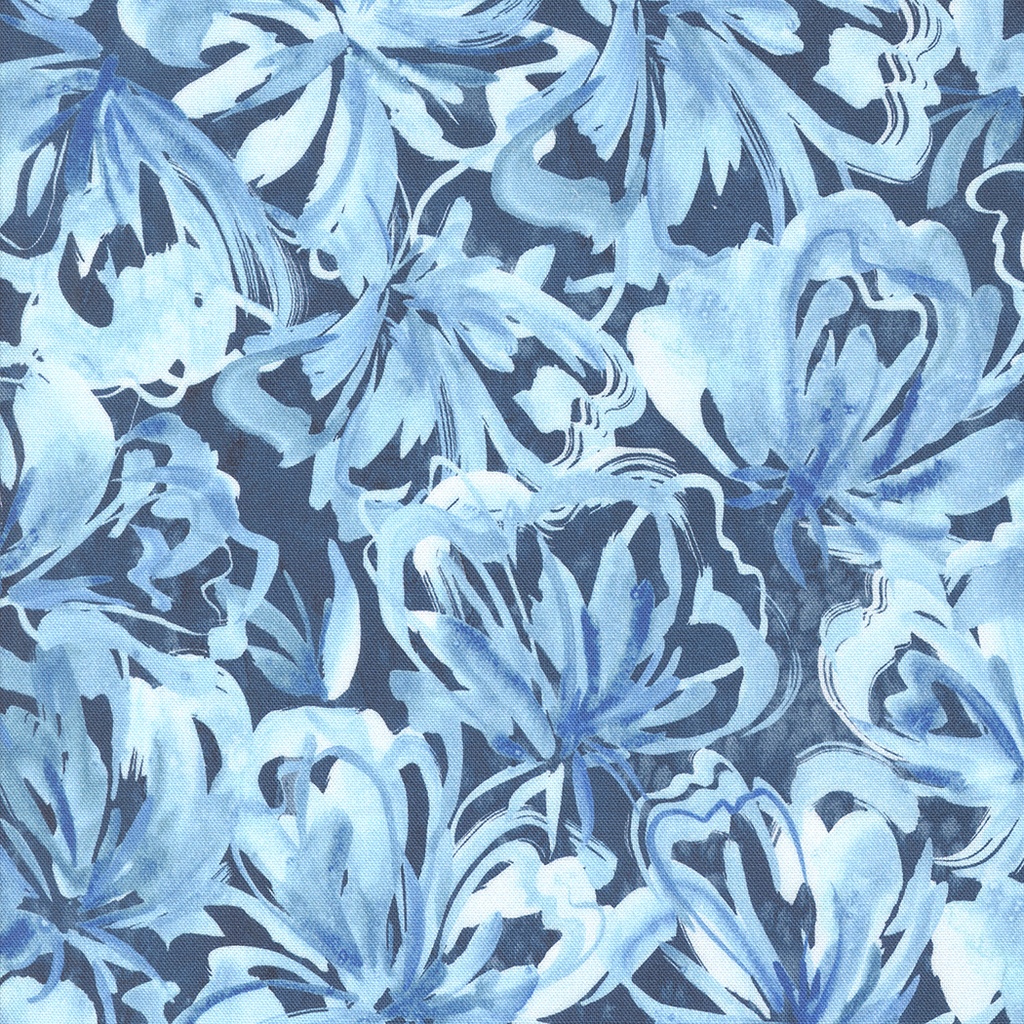 Sunshine and Blue Skies Flower Burst Florals Watercolor Indigo from Moda