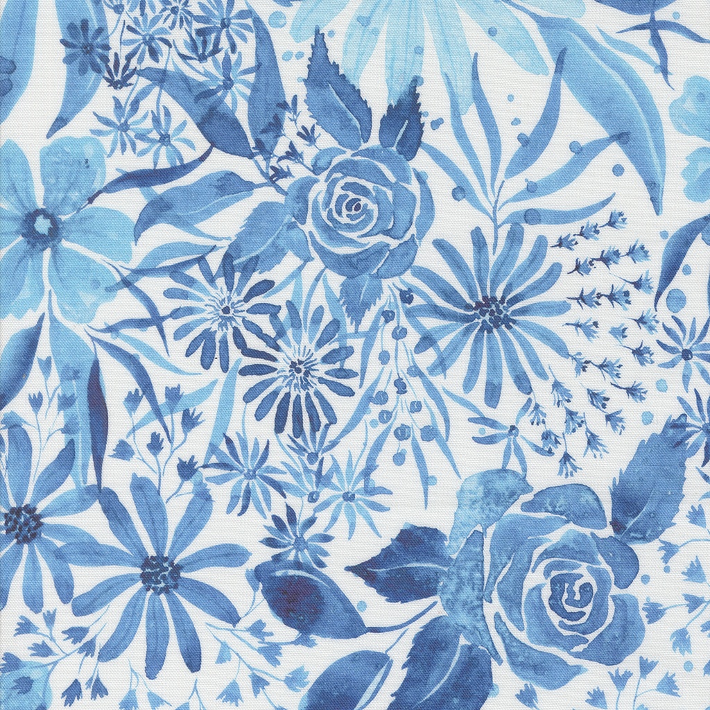 Sunshine and Blue Skies True Blue Florals Water from Moda