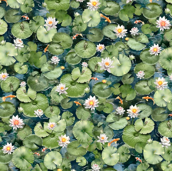 Koi Pond Lily Pads Blue by Clint Eagar for P&B Textiles