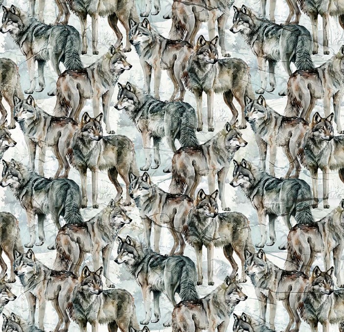Lone Wolf Wolves Blue by Deborah Edwards and Melanie Samra for Northcott Fabrics